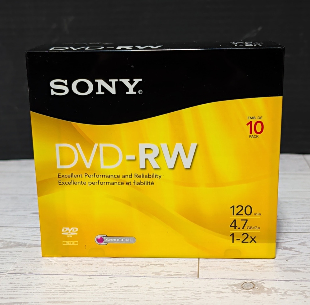 Sony DVD-RW 4.7GB 2x Rewritable Discs 10-Pack Tall Case (10DMW47R2) Brand New